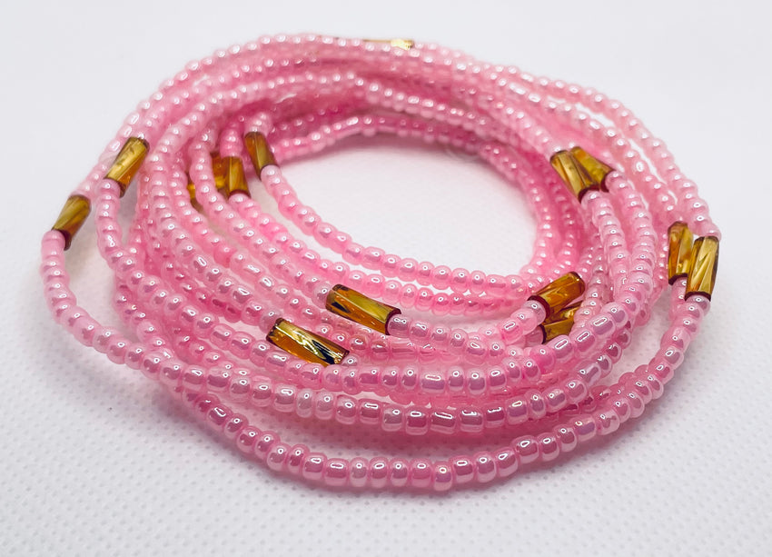 Twirl Waist Beads ~ Baby Pink & Gold