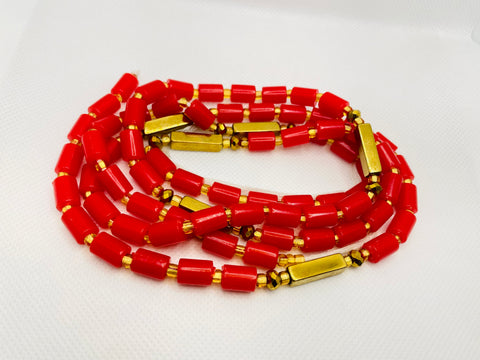 Ritual Waist Beads ~ Red & Gold (L)