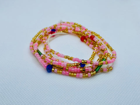 Blitz Waist Beads ~ Pink & Gold