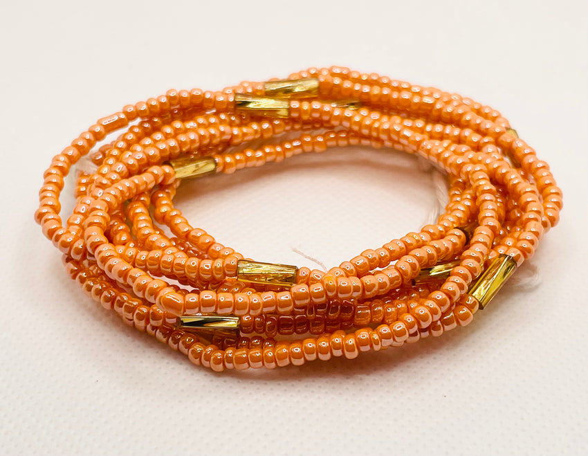 Twirl Waist Beads ~ Orange & Gold