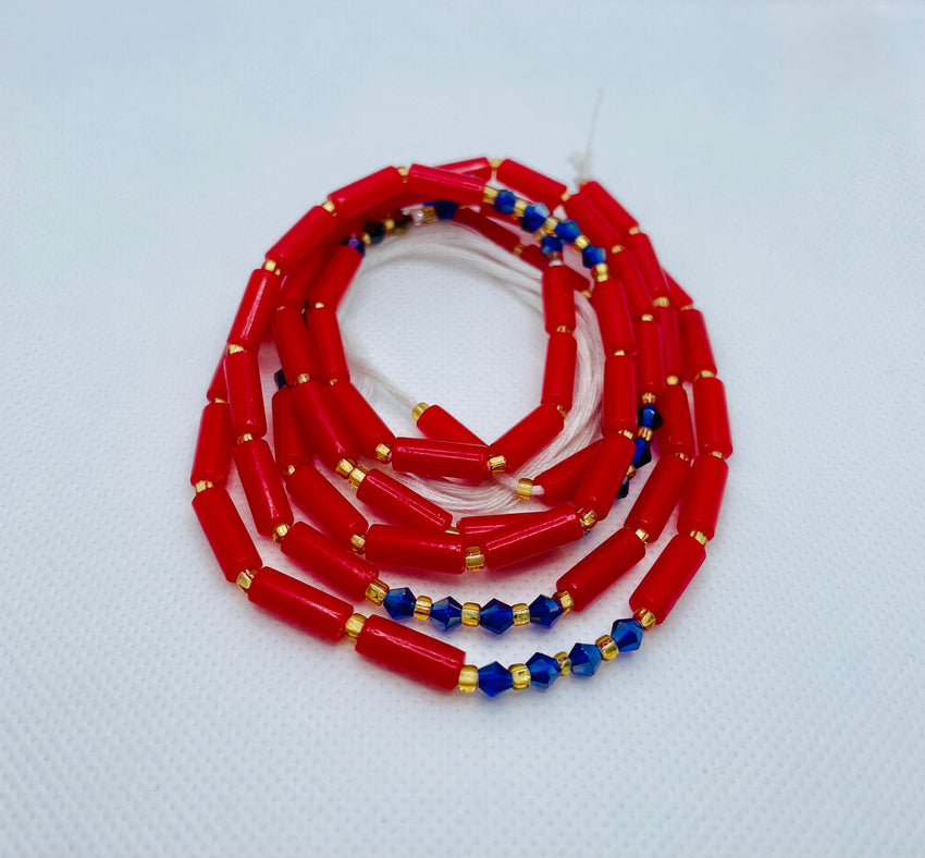 Ritual Waist Beads ~ Red & Blue (M)