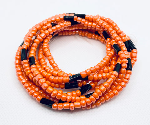 Twirl Waist Beads ~ Tangerine & Black