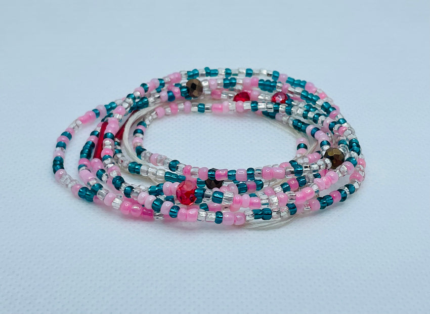 Blitz Waist Beads ~ Teal & Pink