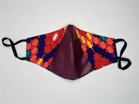 Diamonds ~ Burgundy Leather & Fabric Face Mask (1)