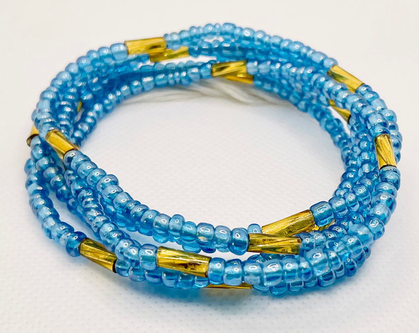 Twirl Waist Beads ~ Ocean Blue & Gold