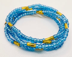 Twirl Waist Beads ~ Ocean Blue & Gold