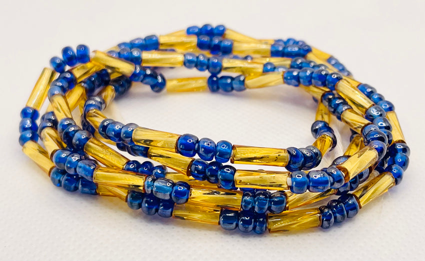 Twirl Waist Beads ~ Gold & Blue