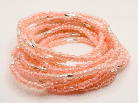 Twirl Waist Beads ~ Powder Pink & Silver