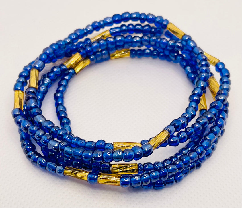 Twirl Waist Beads ~ Blue Blue & Gold